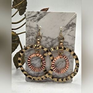 "5/$25" Hammered Gold/Copper Open Circle Layered Dangle Drop Earrings